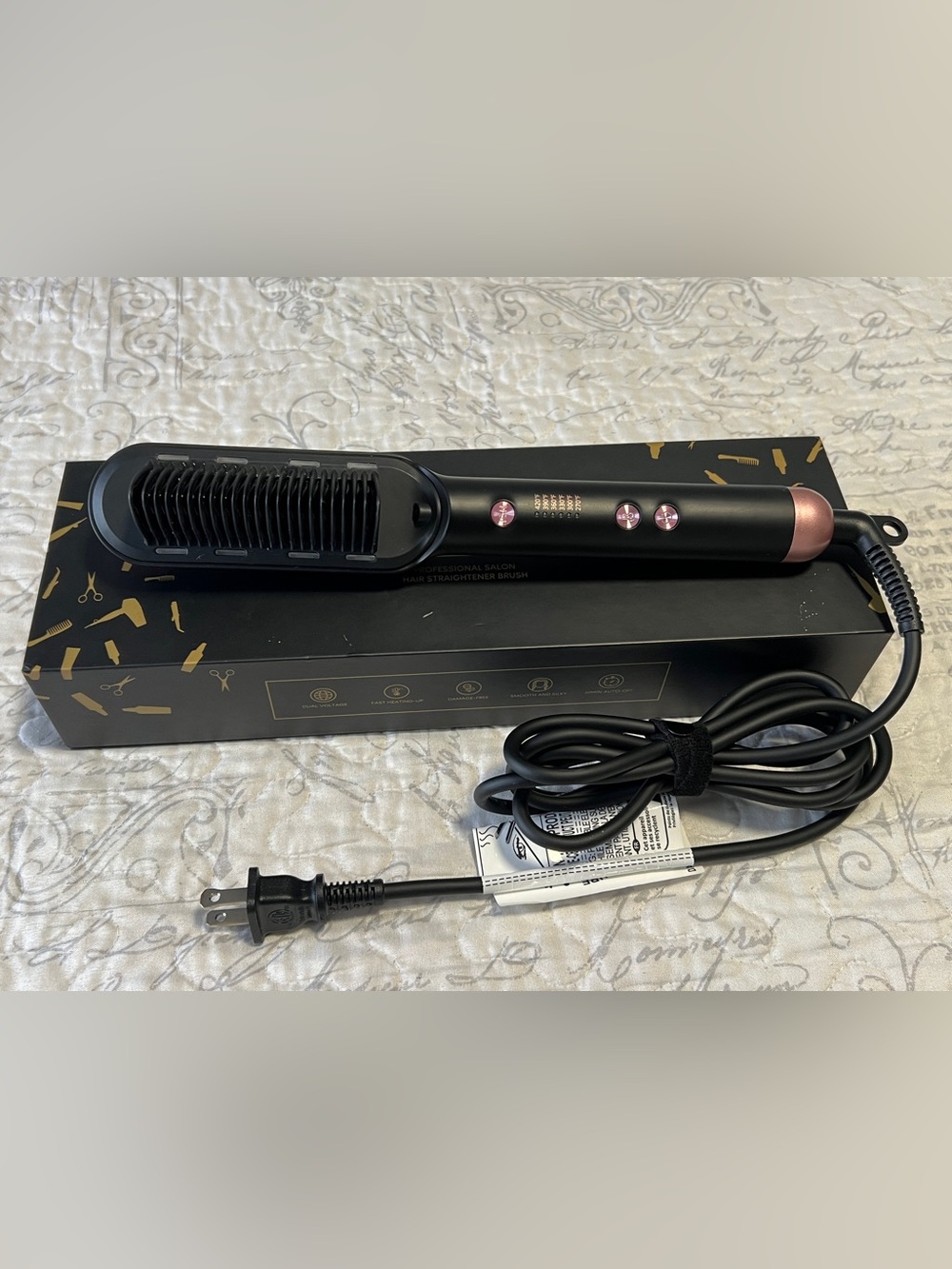 Black and Rose Gold Hair Straightening Brush for Women. Wavytalk